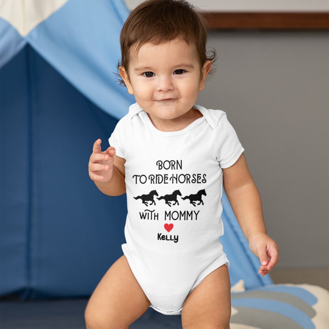 Horse Onesie® Born to Ride Horses With Mommy Personalized Name Etsy