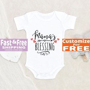 Baby Shower Gift Mama&#39;s Blessing Personalized Name Baby Onesie® Pregnancy Announcement Onesie® Birth Reveal Onesie® Custom Baby Onesie®