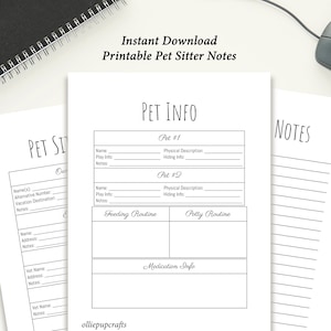 Pet Sitter Notes, Pet Sitter Printable, Dog Sitter Template, Pet Sitter Instructions, Pet Sitter Guide, Report Card, Pet Care Planner, PDF