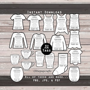 Printable Care Card Bundle, Clothing Care Instructions, Tumbler Care Cards, Care Tags for Handmade Items, Labels for T-shirts, Laundry Care