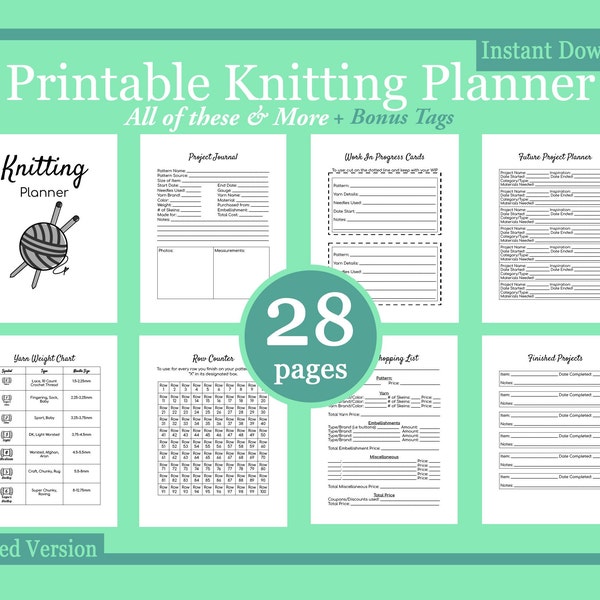 Knitting Planner Printable - Etsy