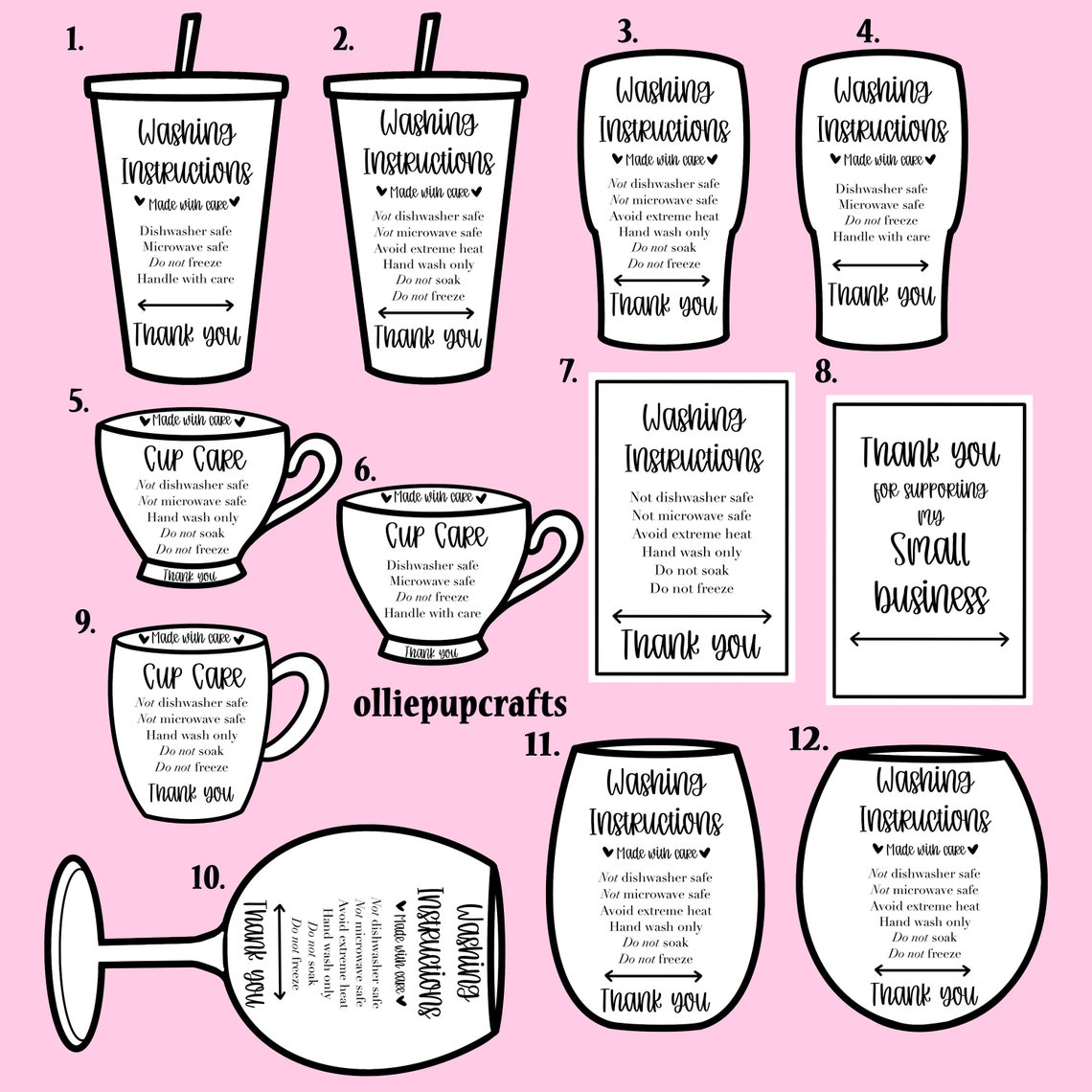 Printable Care Card Bundle Cup Care Instructions Tumbler Etsy