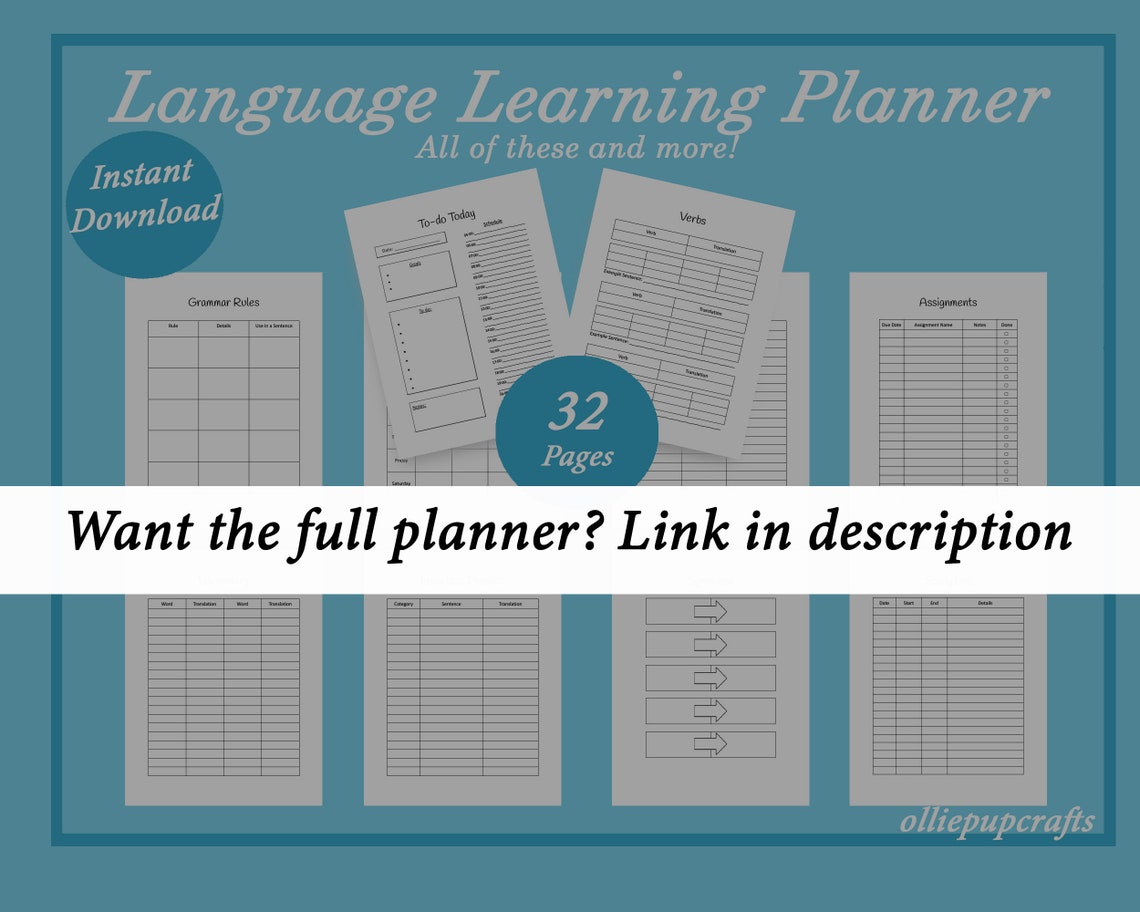 Language Learning Planner Verb Tenses Vocabulary Notebook Etsy