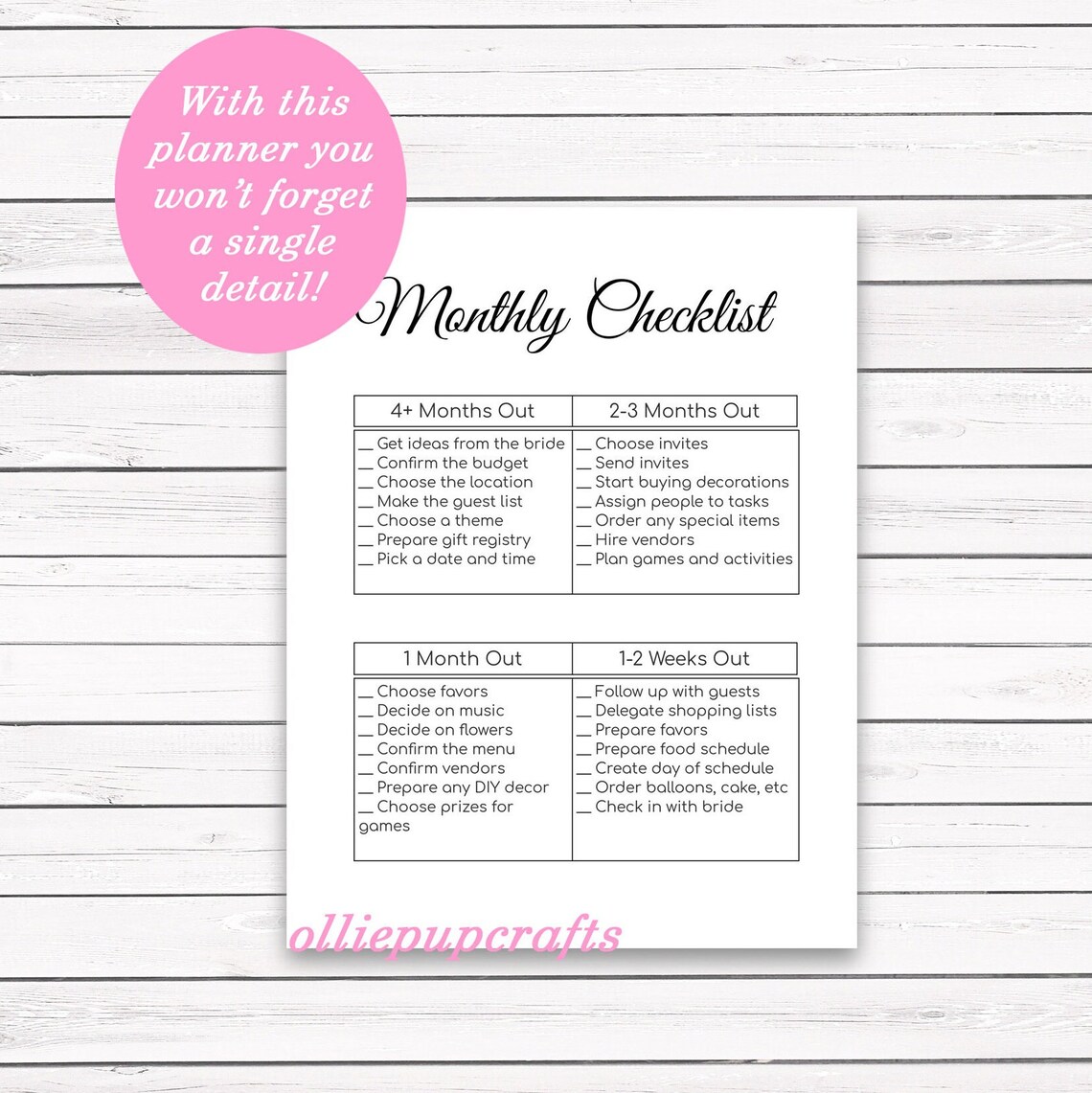 Printable Bridal Shower Planner Bridal Shower Checklist Maid | Etsy