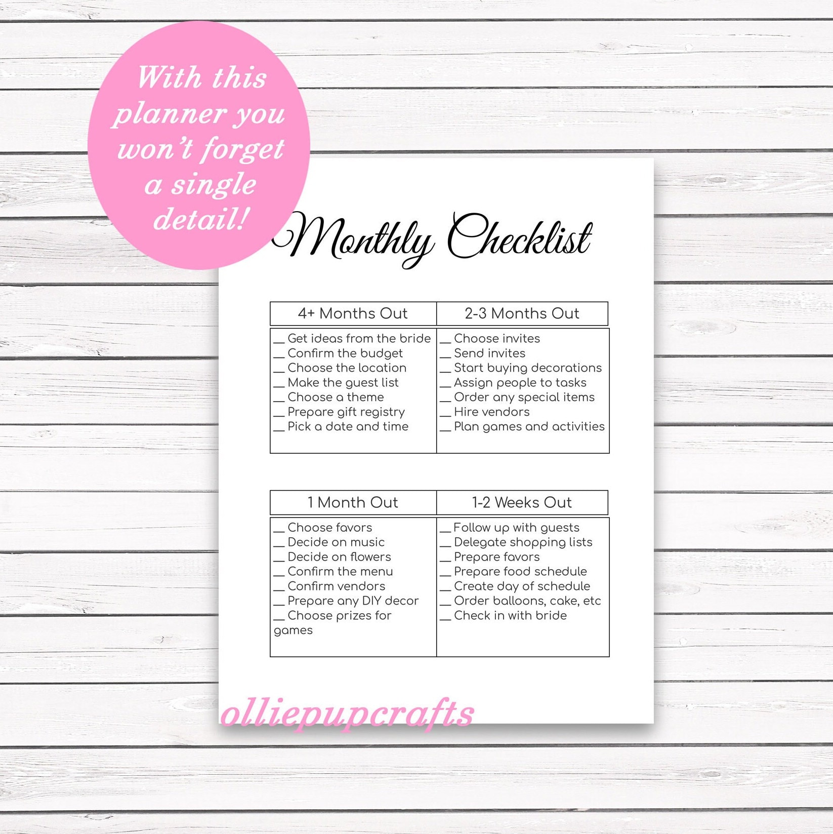 Printable Bridal Shower Planner Bridal Shower Checklist Maid | Etsy