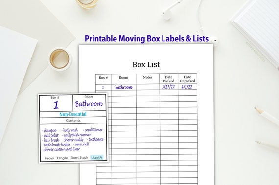 Moving Box Labels Printable Moving Checklist Moving Box | Etsy