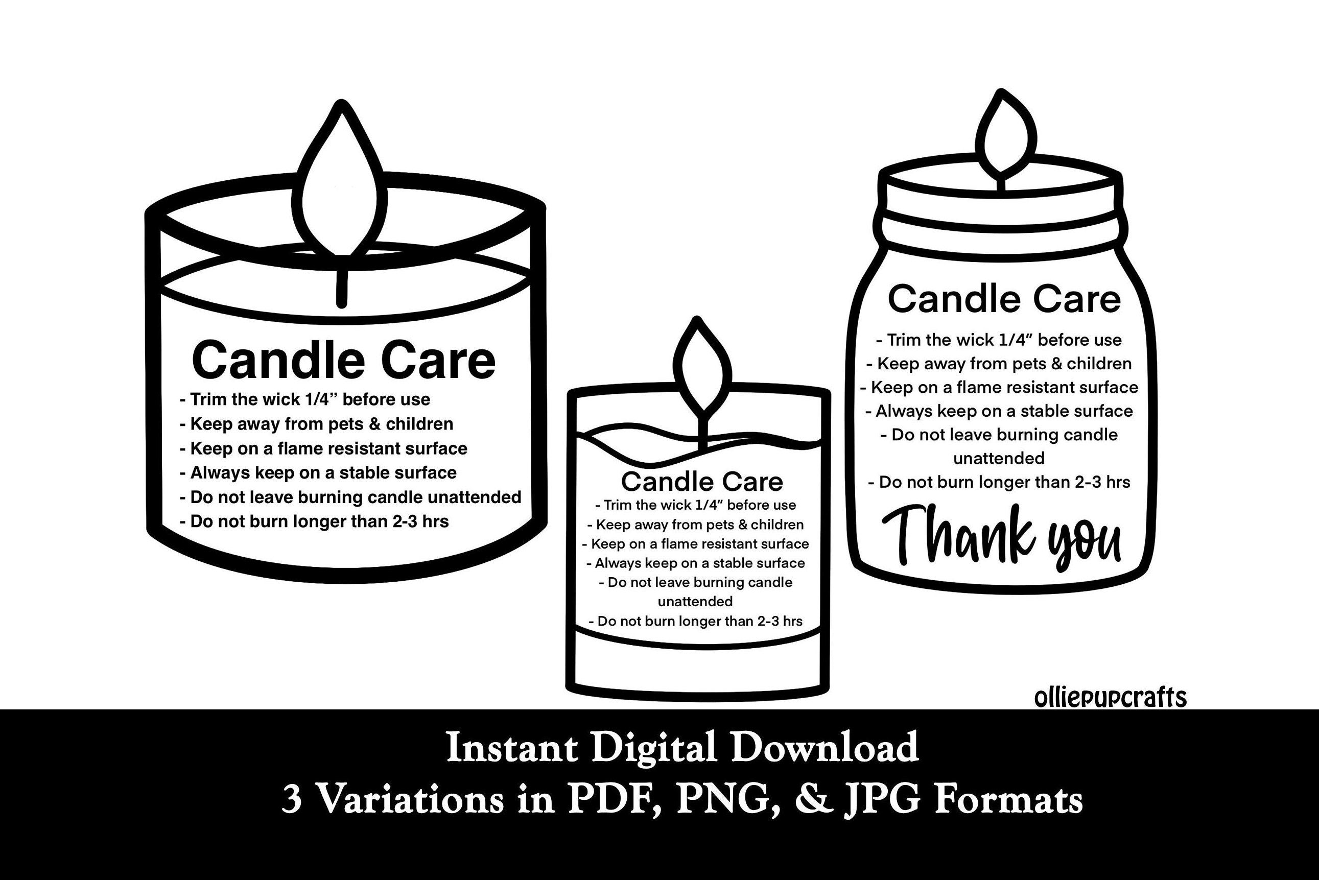 Candle Care Card, Printable Candle Label, Care Instructions for Candle