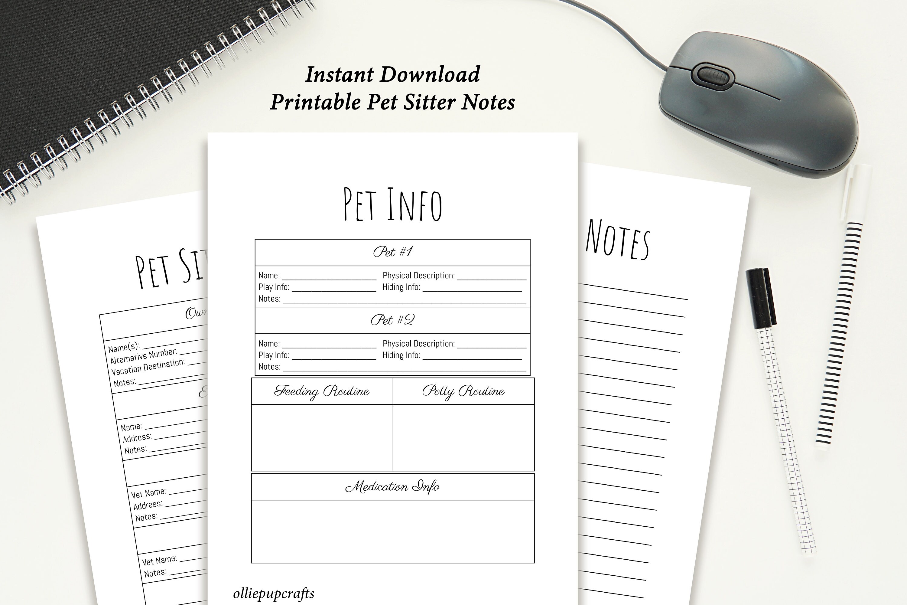 Pet Sitter Notes, Pet Sitter Printable, Dog Sitter Template, Pet Sitter ...