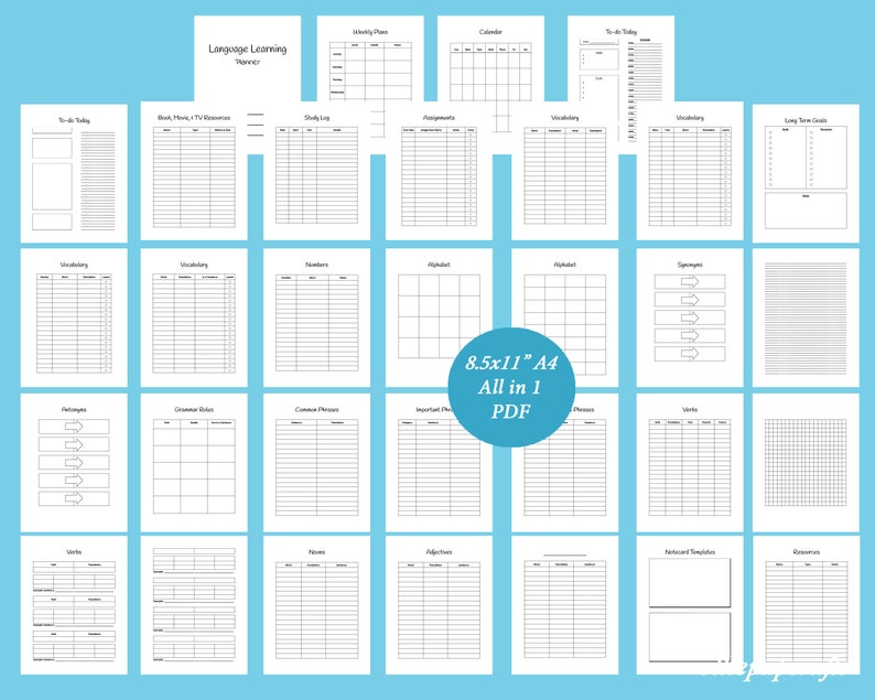 Language Notebook Tracker Language Learning Planner, Printable Language Notebook, Language Study ...