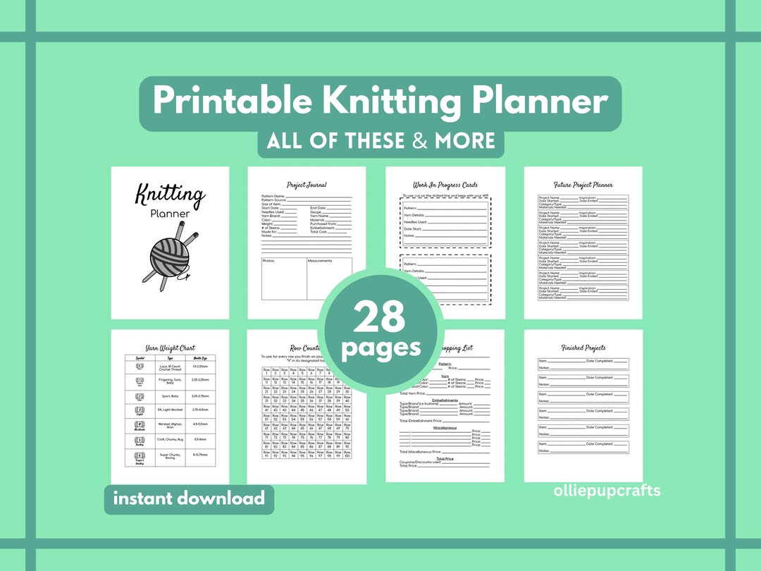 Knitting Planner Pages, Printable Knitting Journal Project Planner ...