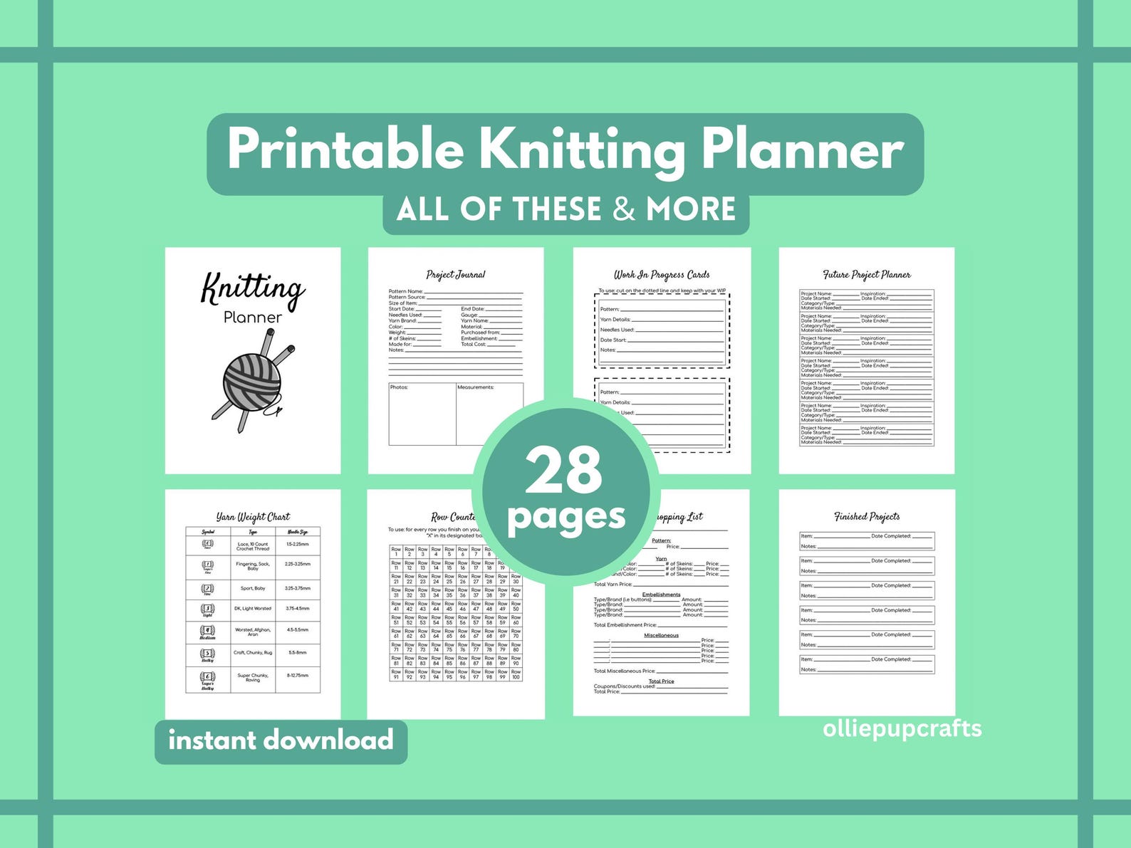Knitting Planner Pages, Printable Knitting Journal Project Planner ...