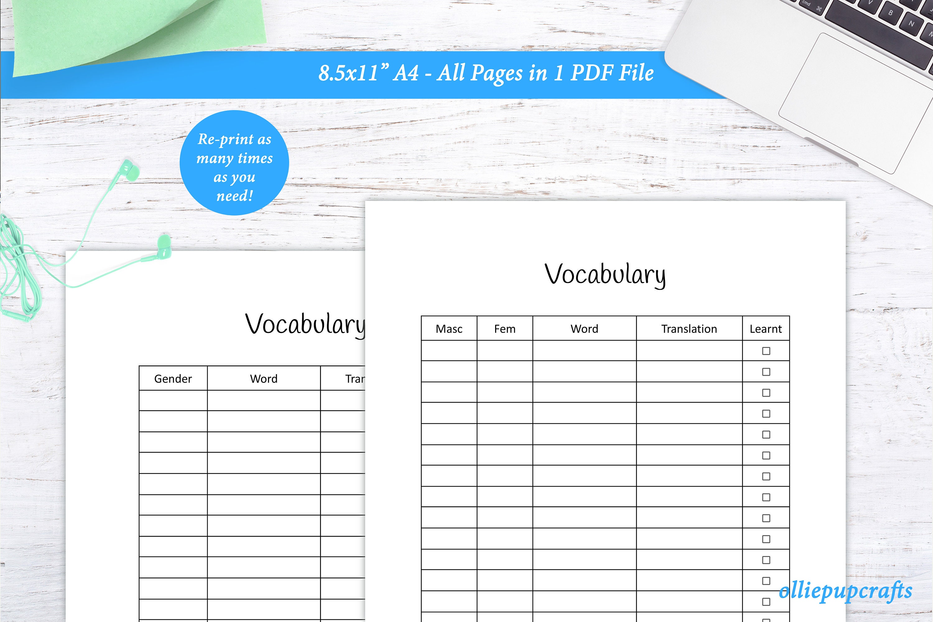 Language Learning Planner Verb Tenses Vocabulary Notebook Etsy