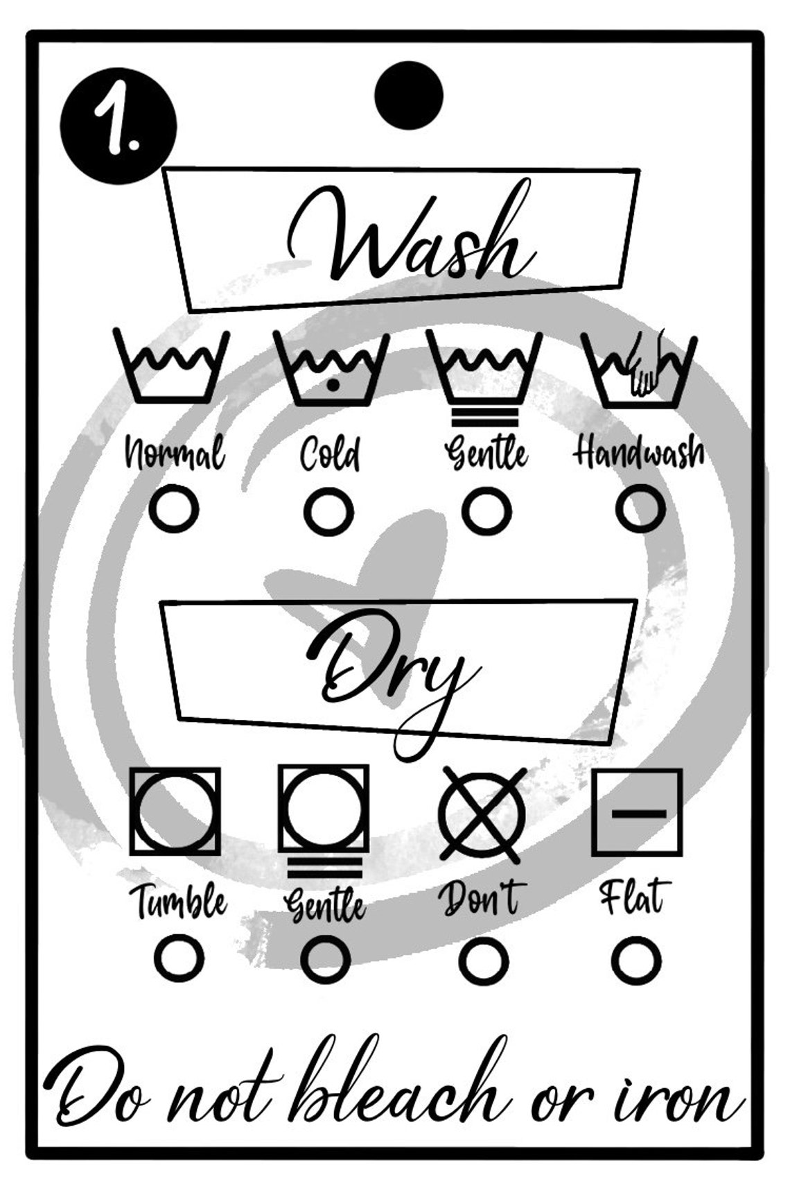 Printable Care Instructions Tags, 3 Variations 2 Sizes Garment Care