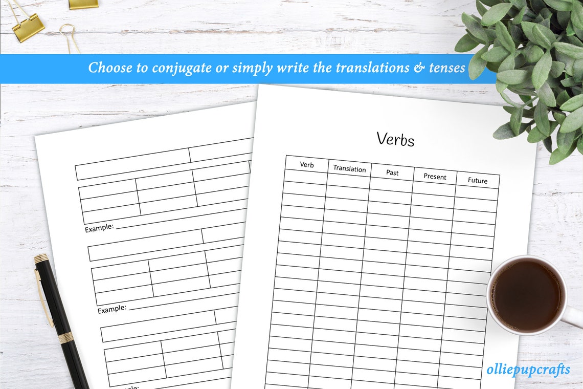 Language Learning Planner Verb Tenses Vocabulary Notebook Etsy