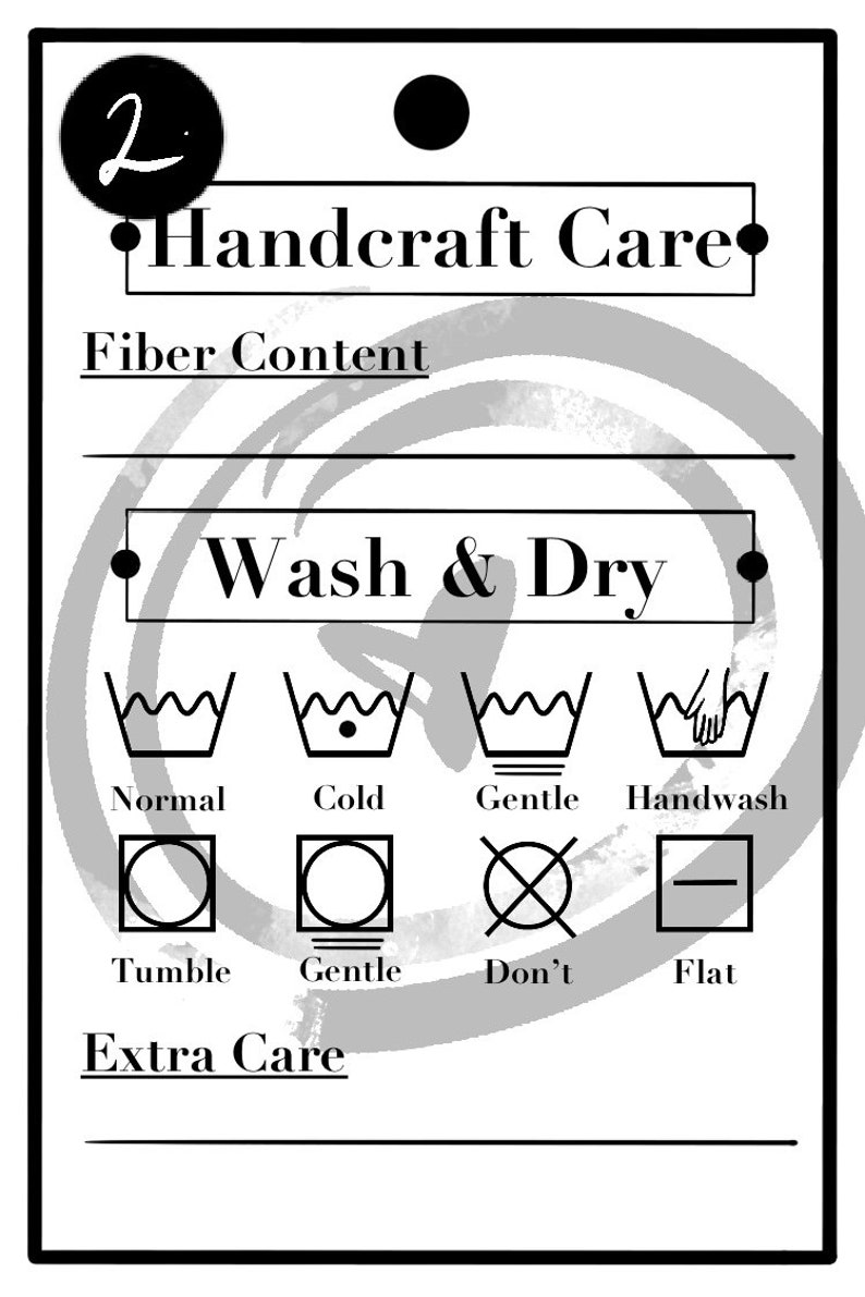Crochet Care Instruction Cards Printable 2 Variations + Front in 2 ...