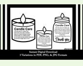 Candle Care Card, Printable Candle Label, Care Instructions for Candle Making, Small Business Cards for Candle Sellers, Candle Supplies