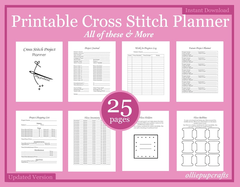 Cross Stitch Planner Cross Stitch Journal Printable Project Etsy