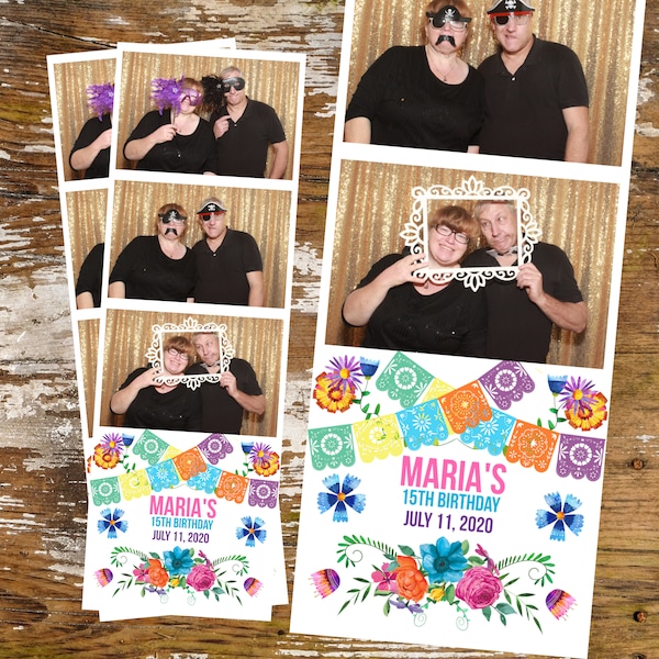 Mexican Fiesta 2x6 Photo Booth Strip Template, Quinceañera, Wedding, Birthday Party, 3 Up Digital Download 068