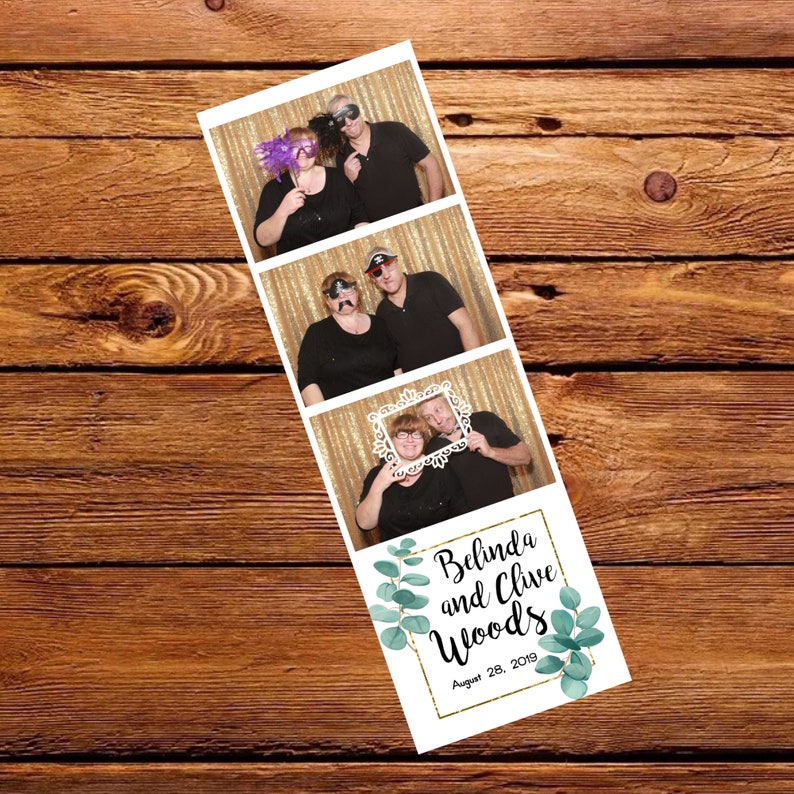 Photo Booth Template 2x6 Strip Eucalyptus Gold Frame Geometric Wood