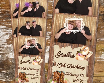 Country Western Cowboy Hat & Boots Photo Booth Template 2x6 Strip, Vintage, Rustic Wedding, Quinceañera, Birthday, 3 Up Digital Download 063