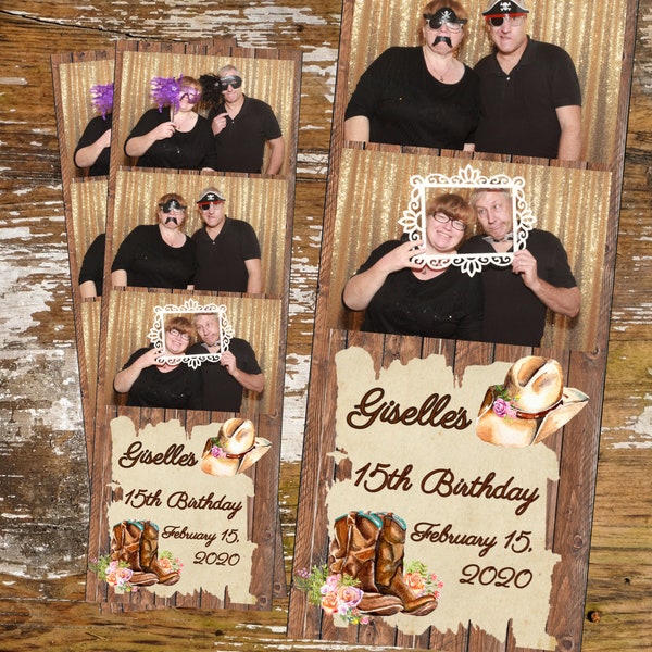 Country Western Cowboy Hat & Boots Photo Booth Template 2x6 Strip, Vintage, Rustic Wedding, Quinceañera, Birthday, 3 Up Digital Download 063