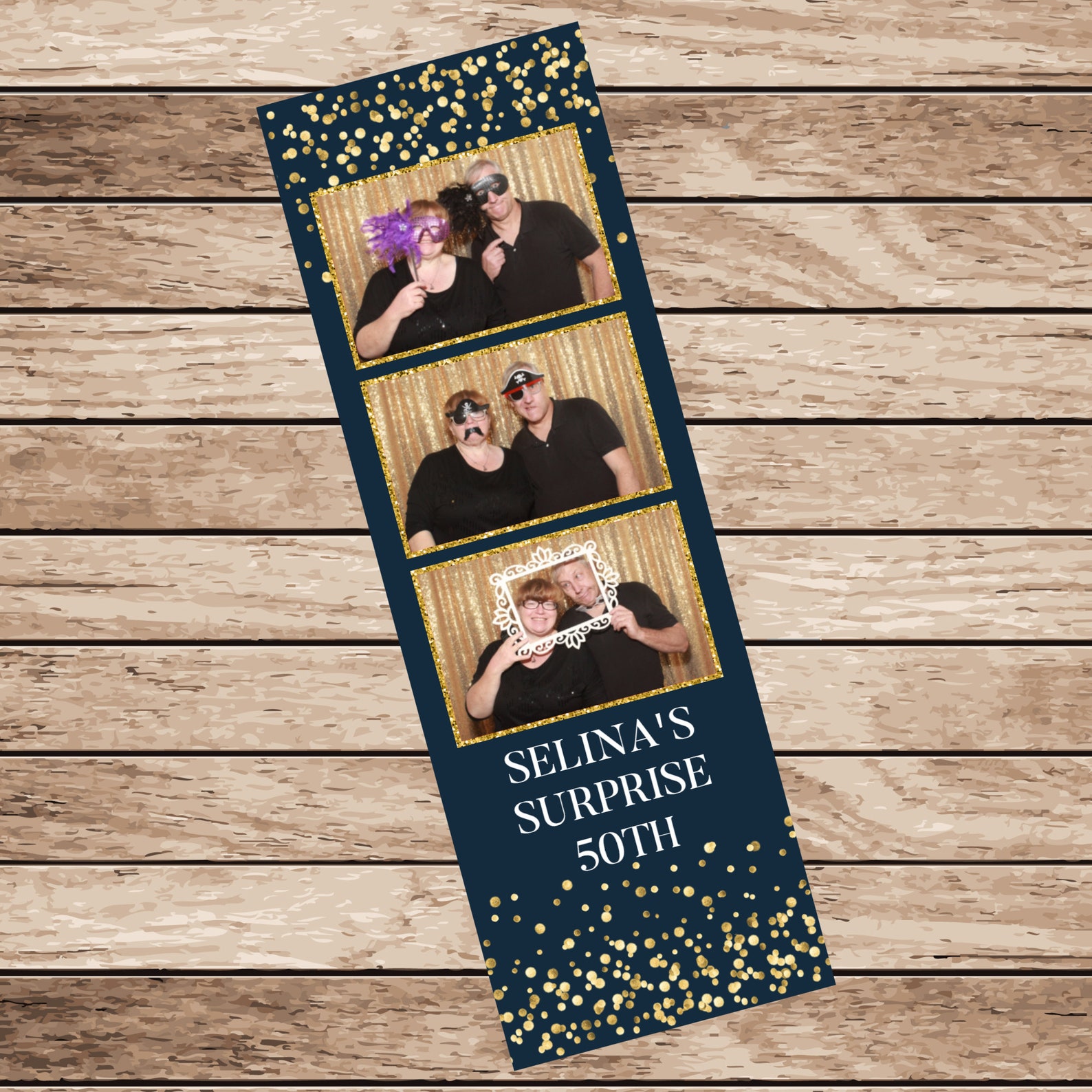 Navy Blue and Gold 2x6 Photo Booth Strip Template, Birthday, Wedding