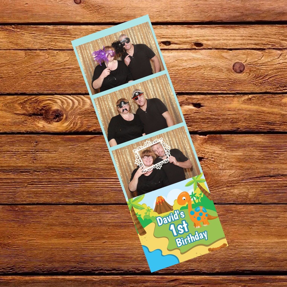 Photo Booth Template 2x6 Strip Cute Boy Dinosaur Happy Birthday Party