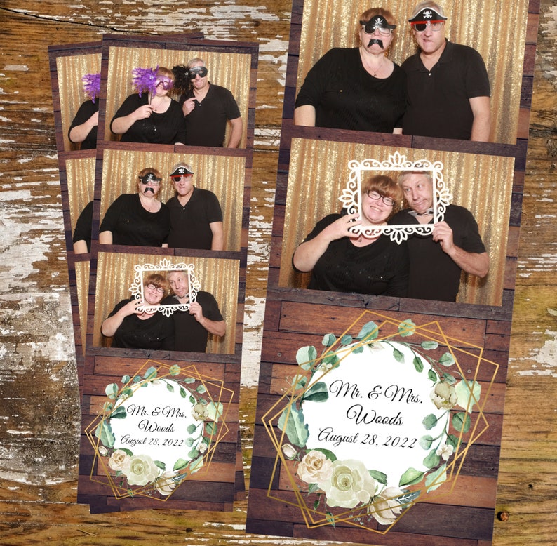 Photo Booth Template 2x6 Strip Rustic Wood Gold Geometric Wreath Roses