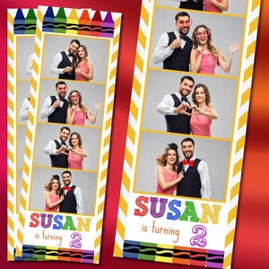 Photo Booth Template 2x6 Strip Crayon First Birthday Baby Shower School Party Photobooth 4 Up Digital Download 010