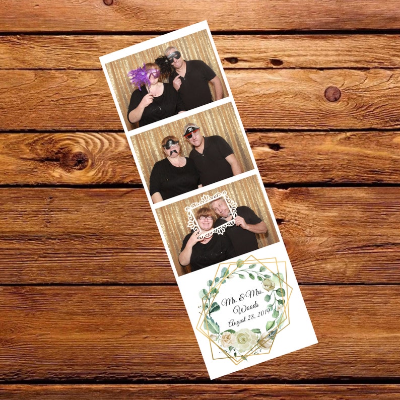 Photo Booth Template 2x6 Strip Rustic Wood Gold Geometric Wreath Roses