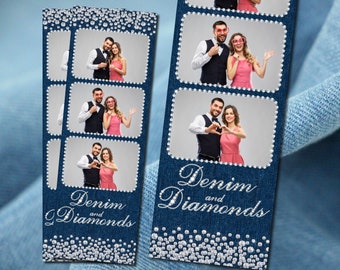 Photo Booth Template Blue Jean Denim & Diamonds, Birthday, Quinceañera, Wedding, Event 2x6 Strips Photobooth 3 Up Digital Download 053