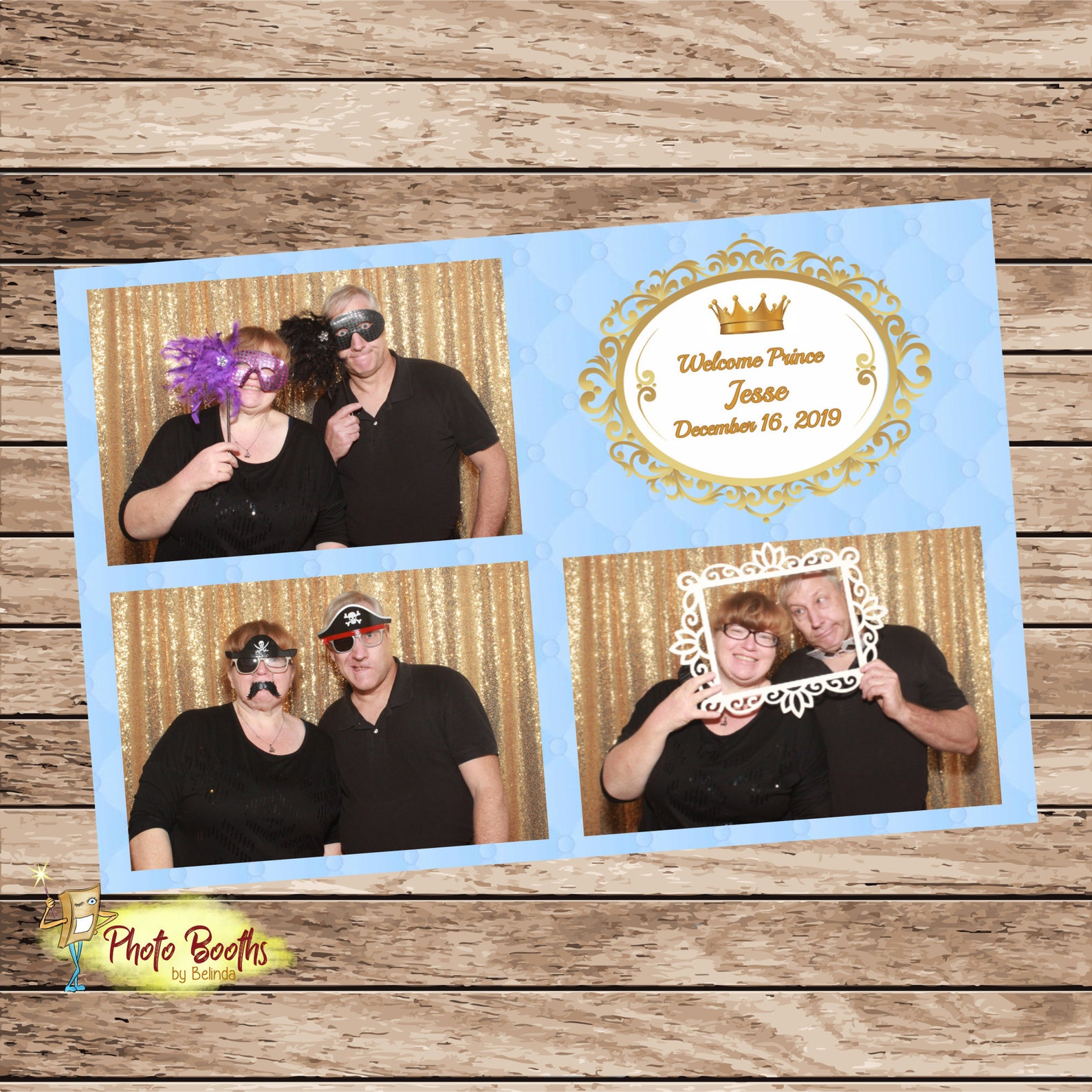 Photo Booth Template 4x6 Baby Blue &amp; Gold Wedding Birthday Quinceañera ...