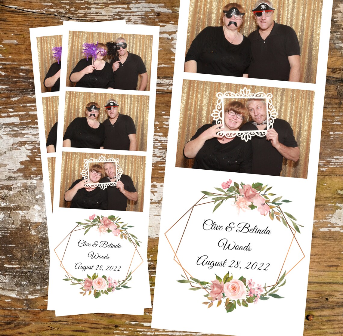 Pink Floral Geometric Gold Frames Photo Booth Template 2x6 Strip