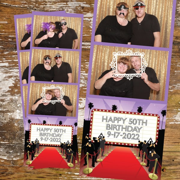 Photo Booth Template 2x6 Strip Red Carpet Hollywood Birthday Quinceañera Shower Wedding Photobooth 3 Up Digital Download 018