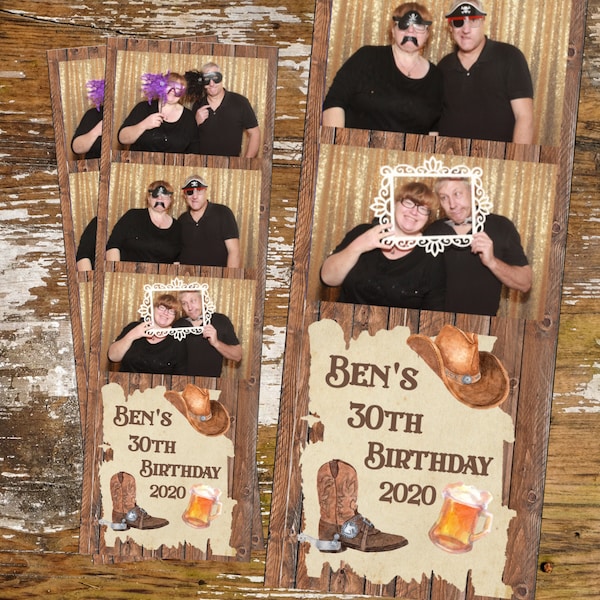 Country Western Cowboy Hat, Boots and Beer Photo Booth Template 2x6 Strip, Vintage, Rustic, Birthday, 3 Up Digital Download 063A