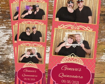 Pink, Rose Gold Glitter Photo Booth Strip 2x6, Gold Frames, Birthday Party,  Wedding, Quinceañera Photobooth 3 up Digital Download Overlay 