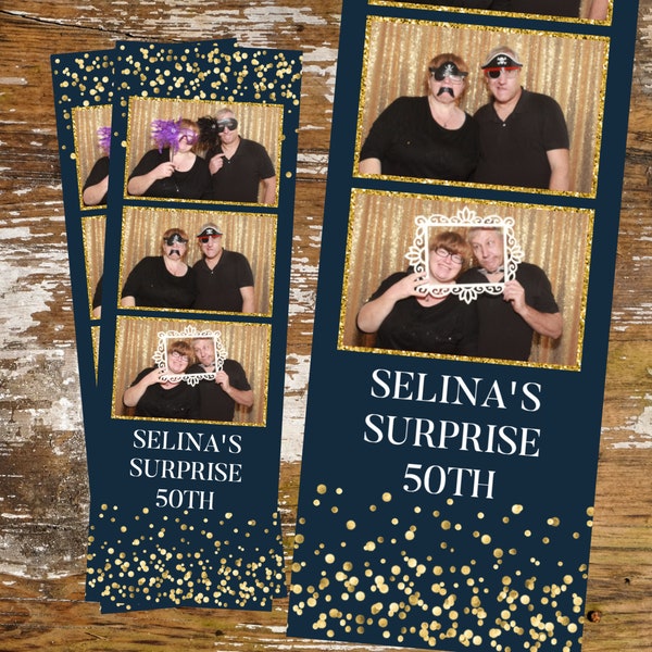 Navy Blue and Gold 2x6 Photo Booth Strip Template, Birthday, Wedding, Gold Glitter, 4x6 3 Up Photobooth Digital Download 071