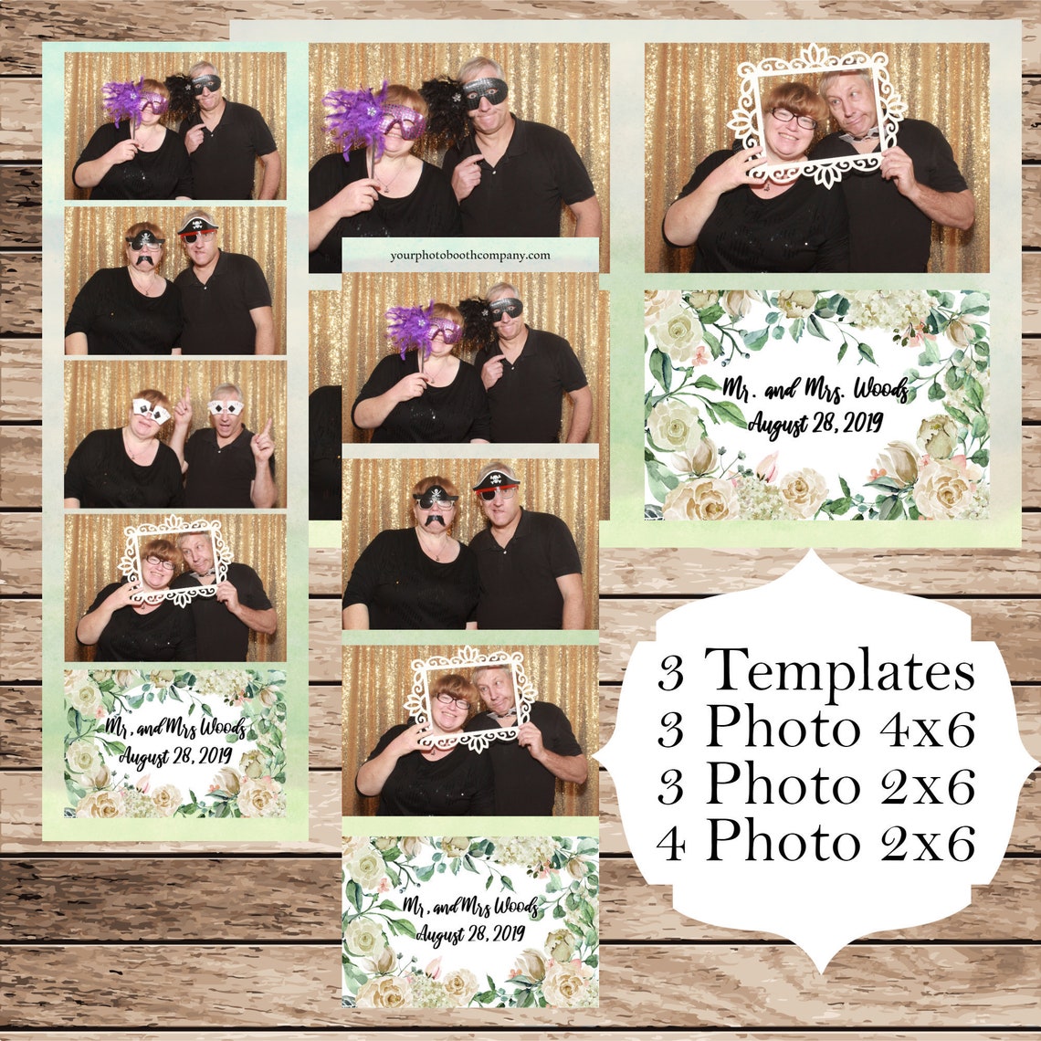 Photo Booth Strip Template Set of 3 2x6 4x6 Floral Flowers Etsy España