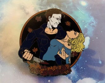 Halloween Horror Movie Michael Myers and Laurie Strode Obsession Gothic Dark Night Custom Designed Inspired Hard Enamel Pin