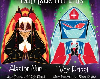 The Nun and The Priest HH Fandom Inspired Alastor and Vox Hard Enamel Pin