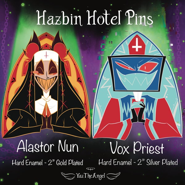 Alastor The Nun and Vox The Priest Hazbin Hotel Fandom Inspired Hard Enamel Pin