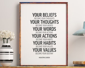 Your Beliefs Quote | Mahatma Gandhi Quote Print | Inspirational Quote | Gandhi Print | Mahatma Gandhi Art Print | Digital Print