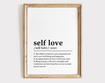 Lámina con la definición de amor propio, arte mural minimalista (descarga digital)
