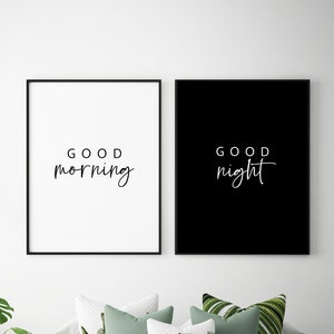 Good Morning Night Duo Print | Good Morning Night Printable | Bedroom Quote Set | Above Bed Art | Above Bed Sign | Bedroom Decor