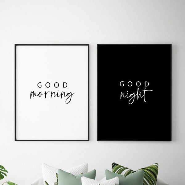 Good Morning Night Duo Print | Good Morning Night Printable | Bedroom Quote Set | Above Bed Art | Above Bed Sign | Bedroom Decor