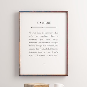 You are Braver Than You Believe, If Ever There is A Tomorrow,  A A Milne Quote Print, Vintage Book Print, Inspirational Quote, Digital Print