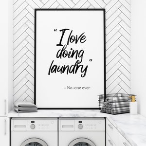 Quadro divertido para lavanderia | 'Eu adoro lavar roupa' (Impressão digital)