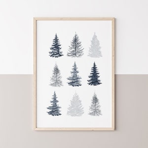 Blue Pine Trees, Christmas Trees Print, Christmas Wall Art, Christmas Trees Printable, Christmas Prints, Christmas Decor, Digital Print