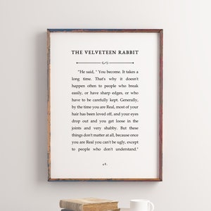 Velveteen Rabbit Quote Print, Velveteen Rabbit Wall Art, Velveteen Rabbit Print, Inspirational Quote, Digital Print