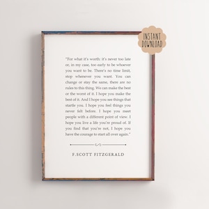 For What Its Worth Fitzgerald, F Scott Fitzgerald Quote Wall Art, Motivational Wall Art, Inspirational Quote, Digital Print